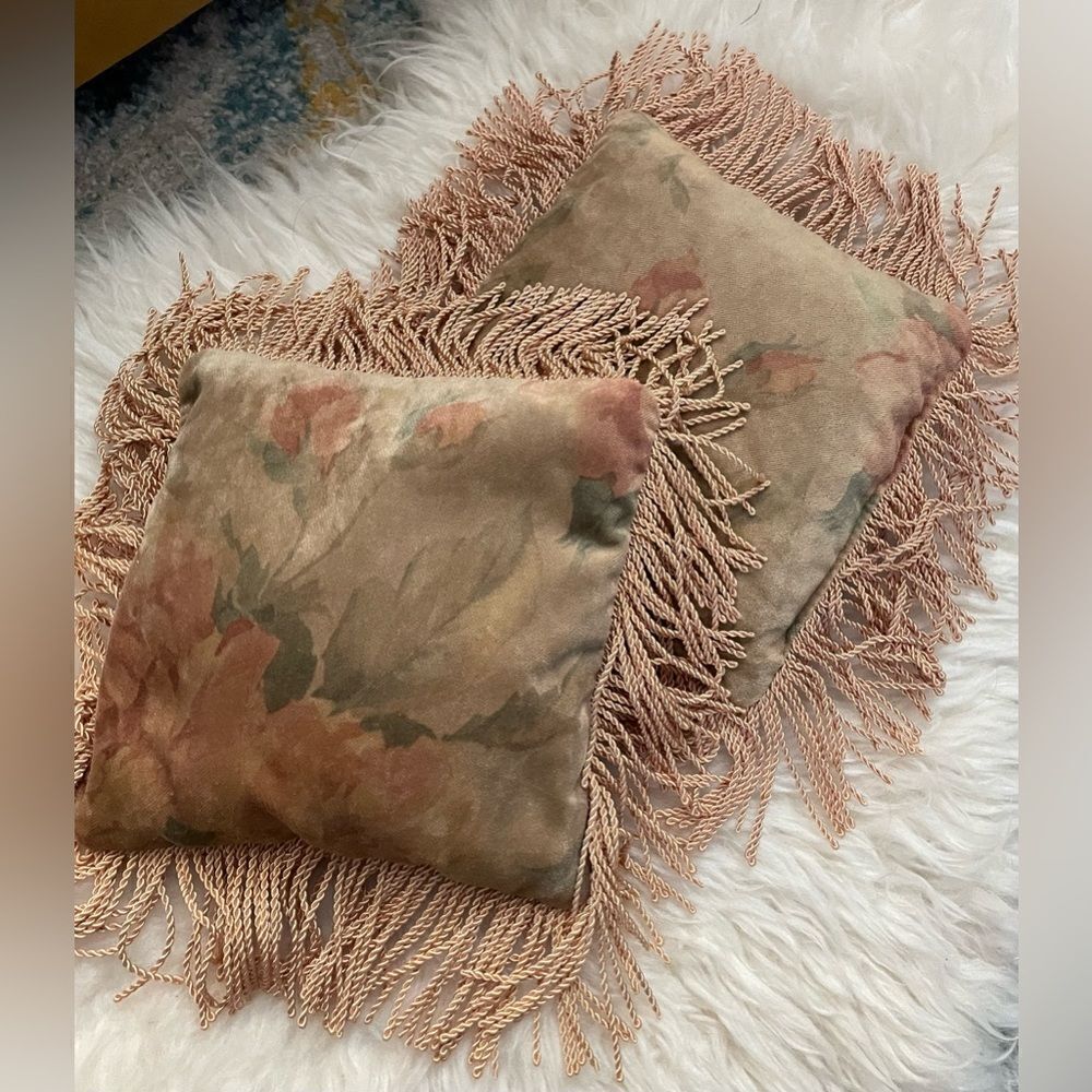 Mini Accent Bean Bag Pillows Velvet Fringe 7” X 7”